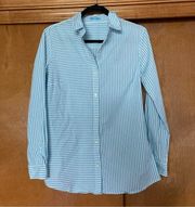J. McLaughlin Blue White Striped Button Front Long Sleeve Shirt Size Small