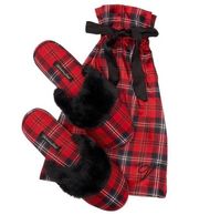 Red & Black Plaid Satin Slippers