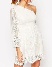 ASOS One Shoulder Lace Dress Ivory Knee Length Womens Size 8 Lined