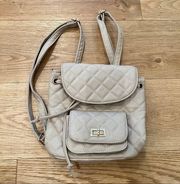 Small Quilted Backpack in Beige with Gold Hardware