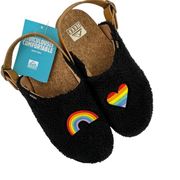 Reef Cushion Sage Rainbow Heart Fuzzy Faux Sherpa Clog Shoes Womens Size 5 Black