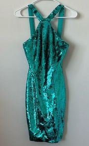 Aidan Mattox Blue Sequin Dress Size: 2