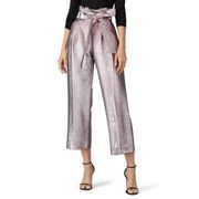 Badgley Mischka Pink Silver Metallic Wide Leg Paperbag Tie Waist Pants Size 14