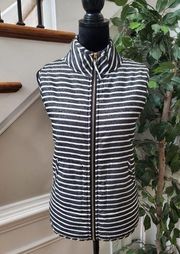 Mudpie Womens Black White Striped Polyester Sleeveless Full Zip Vest Size Large