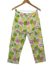 Lilly Pulitzer Cropped Capri Pants Ankle Cotton Citrus Lemon Lime Print Womens 6