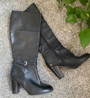 Black Leather Heeled Boots Size 8