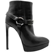 Saint Laurent Shoes Janis Black Leather Harness High Heel Platform Ankle Boots