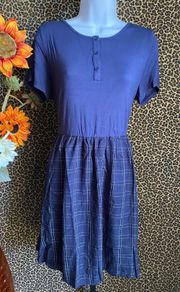 Blue Navy Rayon 3 Button Pullover Plaid Dress NWT | LARGE |