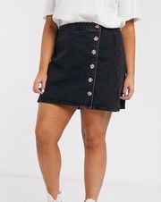ASOS black wrap side button jean skirt recycled black wash