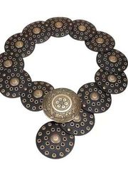 Large Round BELT Medallion Dark Brown Concho Disc Western Womens - Medium