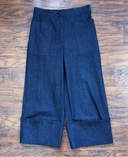 Kate Spade • Cuffed Denim Pant jeans wide leg cropped high waist Dark Peacock