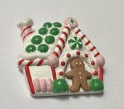 Hallmark Cards Christmas Collectible Gingerbread Man House Glitter Brooch Pin