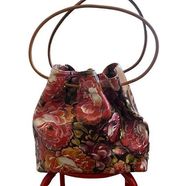 Brahmin Trina Pink Floral Hemingway Leather Drawstring Bag