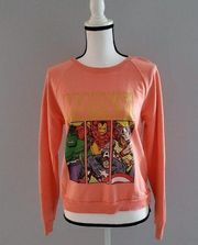 Mighty Fine Marvel Heroes Round Neck Orange Sweatshirt Size M