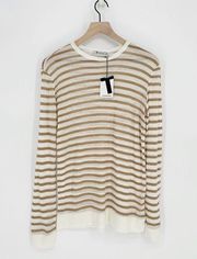 NEW T Alexander Wang Stripe Linen Long Sleeve Top in Off White Tan Women's XS