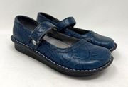 Alegria by PG Lite BEL-135 Blue Embossed Leather Mary Jane Shoes EU 36 Size 6.5