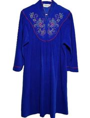 VTG Vanity Fair Housecoat 1/2 Zip Long Sleeve Robe Nightgown Pleated Blue Medium