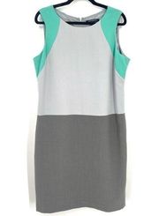 Sharagano Career Sheath Dress Size 14 Colorblock Mint green & Gray plus