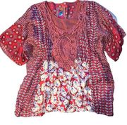 Johnny Was Red Floral Silk Top size Small