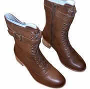 NWT Kork-ease Mona size 8 brown leather lace up boots zip.