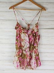 Lovestitch Pink Snakeskin Ruffle Peplum Cami