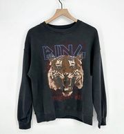 Anine Bing Tiger Crewneck Sweatshirt Organic Cotton in Washed Black Women's S