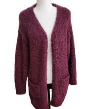 Love Tree Womens Fuzzy Open Front Cardigan Sweater Burgundy Size L