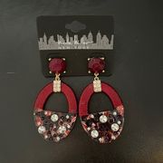 New Nicole Miller Garnet Unusual Oval Silk Hoops w Resin and crystals