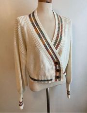 Urban Outfitters NWT  Laura Button Cropped Oversized Cardigan Medium Ivory Stripe