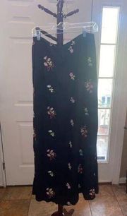 Women's  Black Floral silk Maxi Skirt Size 6