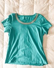 Gold Collar Teal Short Sleeve Top Size Large