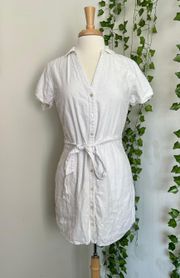 White Button Up Mini Shirt Dress