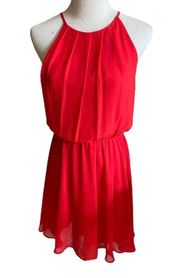 Lush Red Halter Dress Chiffon Mini Fit Flare Lightweight M