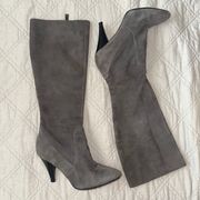 grey leather heeled knee high boots 6.5