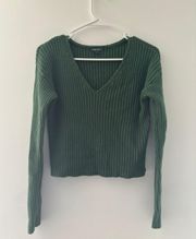 Green Woven V Neck Sweater