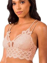 Zenana Women’s Size XL Lace Strappy Longline Bralette Blush Pink Smocked Back