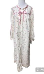 Long Ankle Length Nightgown Pajamas Large Modest Vintage Cream Pink Floral