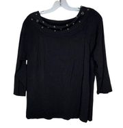 Vintage Fred David Black Sweater Top with Grommets