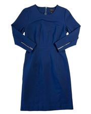 Women's 2 Blue Zipper Sheath Business Formal Long-Sleeve Mini Dress