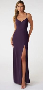 NWT AZAZIE BLINK  Sheath V-Neck Chiffon Floor-Length Dress Plum Size A8