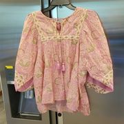 💕CLEOBELLA💕 Amy Puff Sleeve Blouse ~ Pink Wildflower Print Medium M NWT