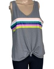 Love Fire Womens Striped Casual Athletic Summer Tank Top Gray Rainbow Large EUC