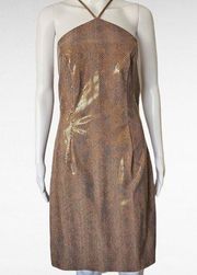 Vintage Moda International 90s Tan Reptile Halter Sheath Dress Size Medium