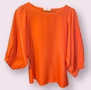 Ezra Balloon Sleeve Scoop Neck Blouse in Orange - size  large