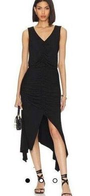 Krisa High Low Ruched MIDI Sleeveless Dress Black