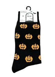 Funny Socks Black & Orange Spooky Halloween Pumpkin Print Socks