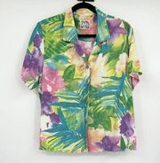 Jams World Orchids Watercolor Floral Vintage Short Sleeve Button Up Shirt Sz XL