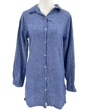 Sigrid Olsen 100% Linen Tunic Top Blouse Lagenlook Minimalist Blue sz Small