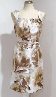 Tahari Women's Tan/Brown White Floral Sleeveless Sheath Dress Size 6