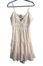 ECOWISH Sundress Large Tiered White Floral Lace V-Neck Bow-tie Junior